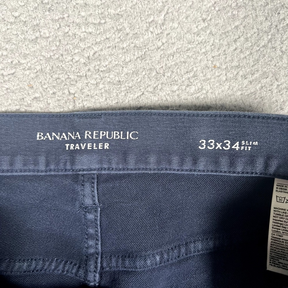 Banana Republic Jeans Mens 33x33 Blue Traveler Slim Straight Casual Preppy Logo - Picture 9 of 11